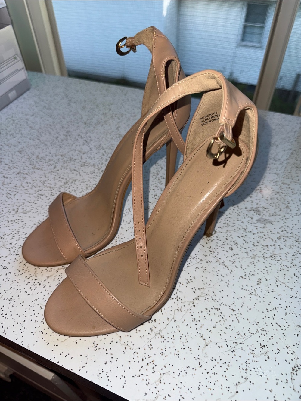 Charlotte Russe Nude Blush Open-Toe Ankle Strap Stilettos